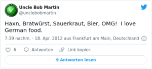 🐦 RT @unclebobmartin: Haxn, Bratwürst…