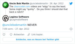 🐦 @unclebobmartin NEVER