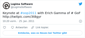🐦 Keynote at #oop2011 with Erich Gamm…