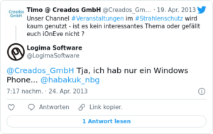 🐦 @Creados_GmbH Tja, ich hab nur ein …