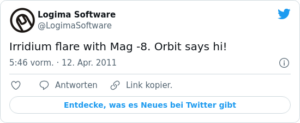 🐦 Irridium flare with Mag ‑8. Orbit s…